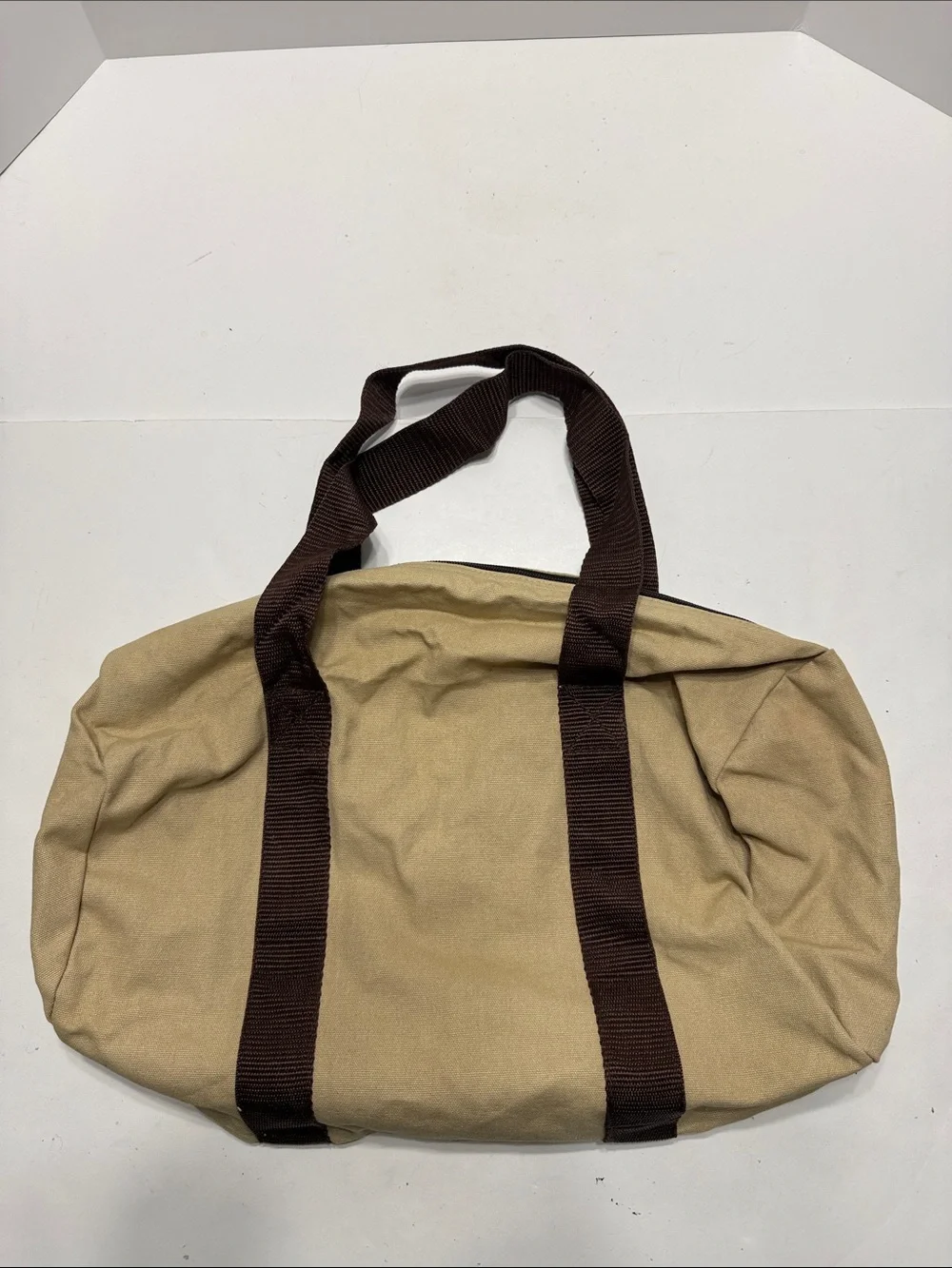 Stetson Beige Canvas Duffel with Dark Brown Straps